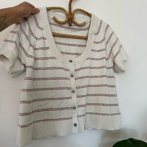 Striped Short Sleeve Cardigan